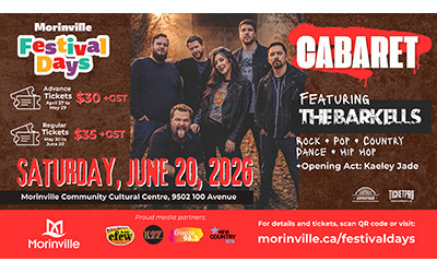 Festival Days Cabaret featuring the Barkells, June 20, 2026 Morinville Community Cultural Centre, Morinville, AB